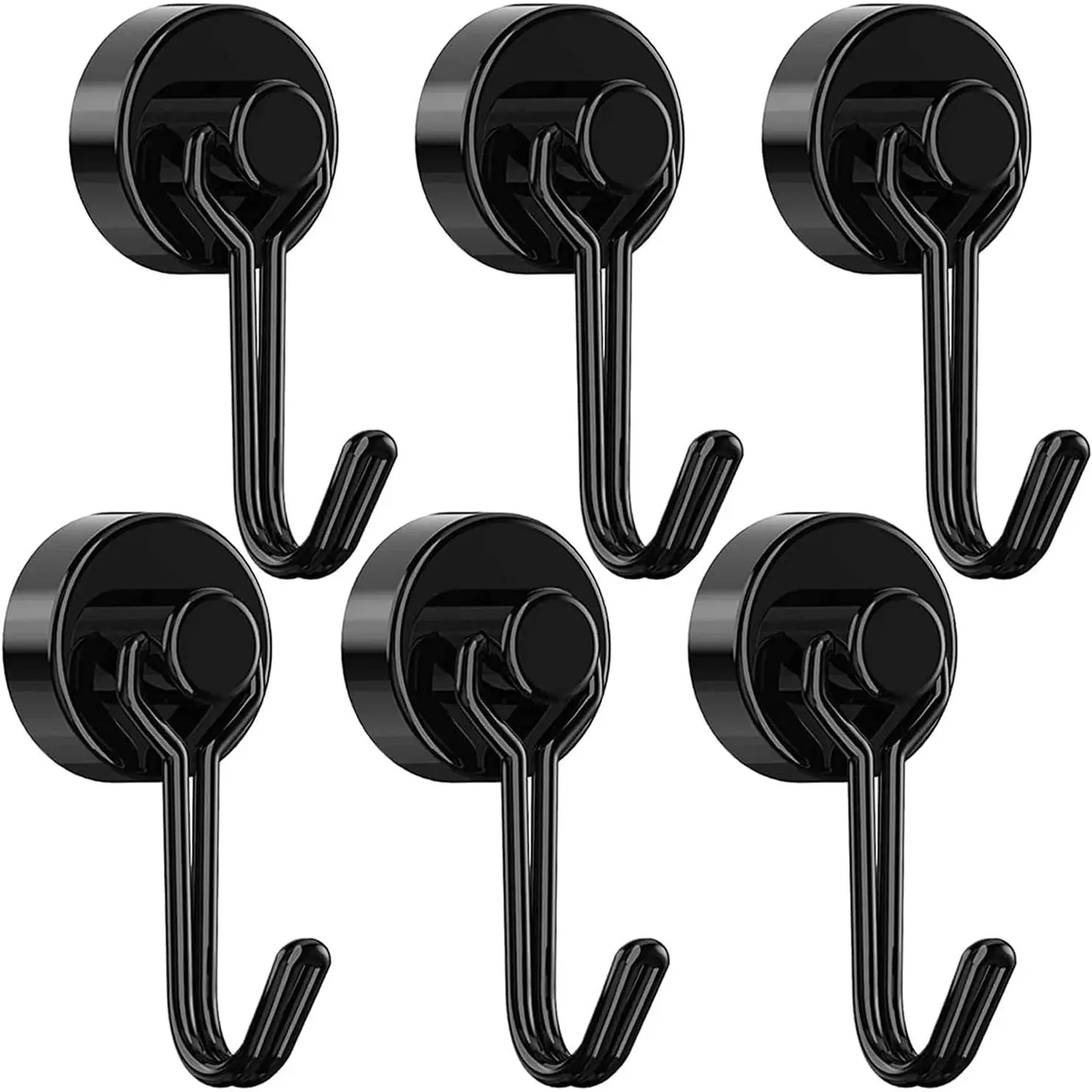 6-Piece Functional Neodymium Magnetic Metal Hanging Hooks (30LBS Capacity) - Rust Resistant, Waterproof, Smooth, Lightweight - Indoor/Outdoor for Home Organization, Industrial Tool Holding