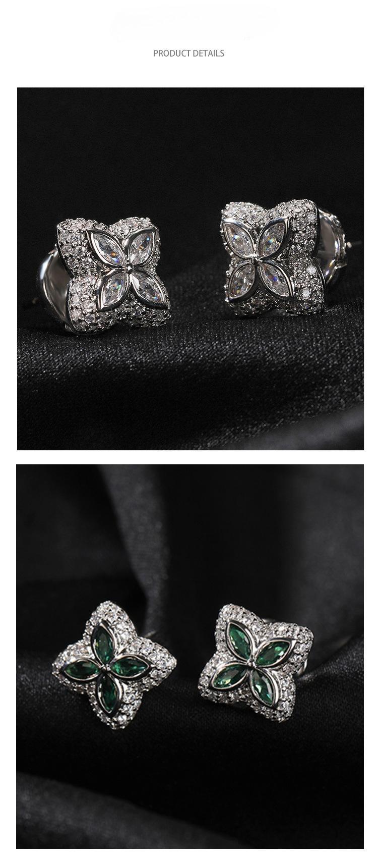 [ICE HUE]18K Gold Vacuum Plated Copper with 5A+ Sri Lanka Colorful Zircon Dopamine Clover leaf Earrings Miami Italy Mexico & Micro Inspired for Women & Men Luxury Jewelry,Daily Wear,Casual Fashion,Gift Idea,Chicano,Classic,Hip Hop,Simple,Sporty Style