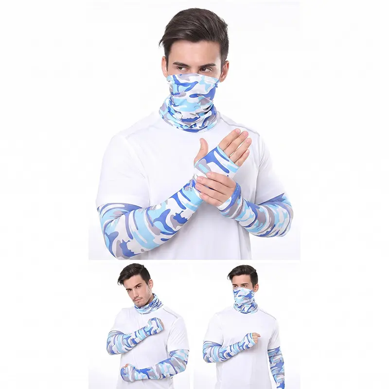 Outdoor Sports 2-Piece Set (includes face mask and arm sleeves): A combination of a sun-protection face mask and arm sleeves, suitable for cycling, basketball, fishing, soccer, and various outdoor activities; features quick-drying properties.