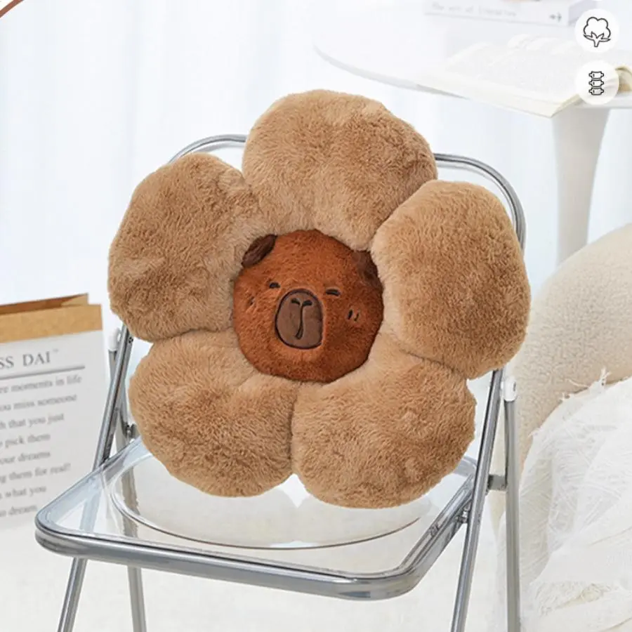Cute Capybara Flower Cushion Plush Soft Comfort Office Throw Pillow Lumbar Support Classroom Chair Cushion  Car Seat Home Decor