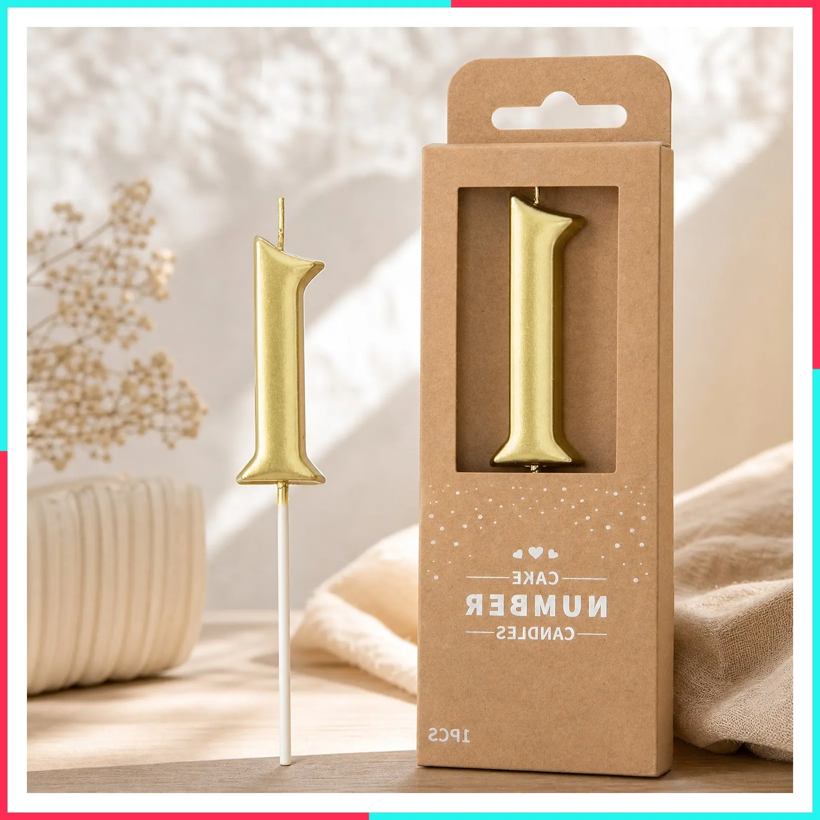 2.76 Inch Elegant Gold Number 1 Birthday Candles, Gold Cake Number Candle for Party Celebration