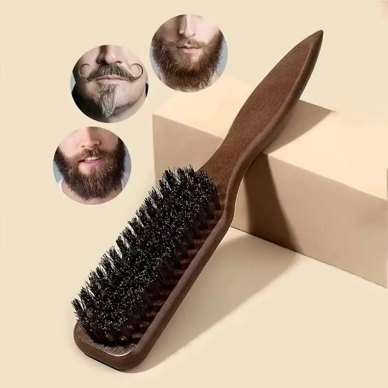 Men's Natural Boar Bristle Beard Brush, Ergonomic Wooden Handle, Professional Grooming Tool, Beard Grooming Tools, Softens Rough Beards, Ideal for All Beard Types
