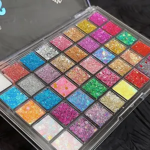 A box of 40-color sequin eyeshadow palette, long-lasting eye makeup, blue, green, red and yellow, pearlescent matte multi-color stage makeup, fine glitter gold makeup