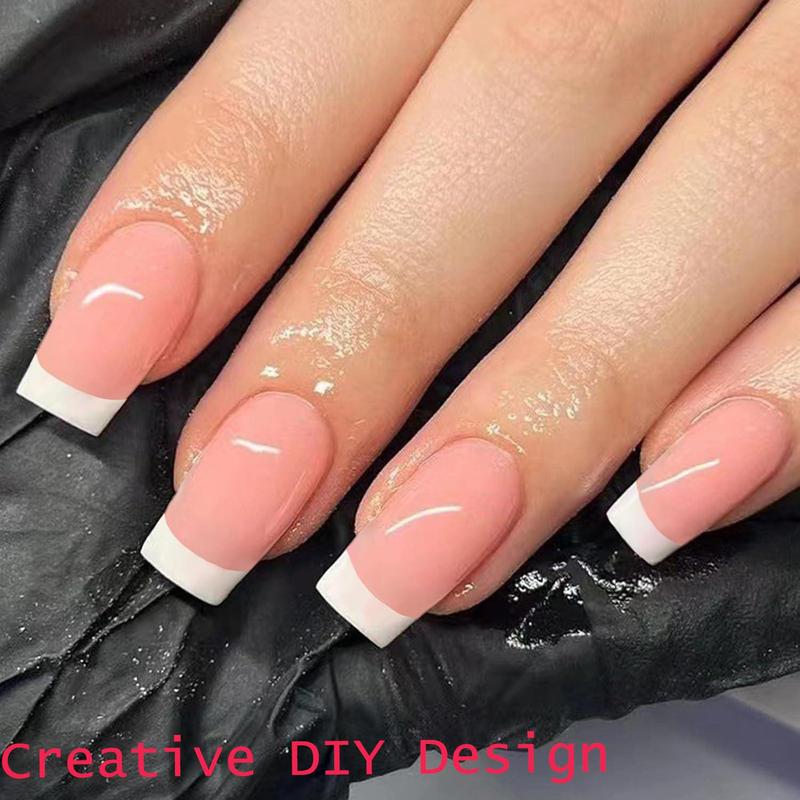 French Tip Press on Nails, 120pcs/set Short Square Fake Nails with Nail File & Jelly Glue & Stick, Reusable Press on Nails for Women & Girls DIY Nail Art, Christmas Gift