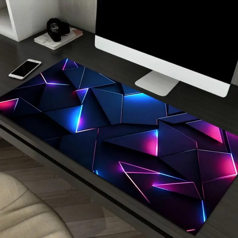 Large Game Mouse Pad with Diatomaceous Earth Material, Neon Irregular Polygon Design, Non-Slip Rubber Base, Washable and Durable, Ideal Gift for Gamers