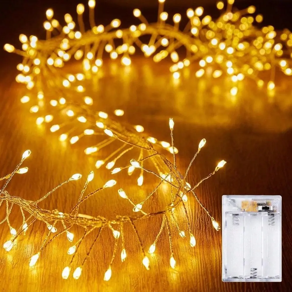 2pcs 100 Led Warm Light Fairy Lights, 3 Meter 100 LED Firecracker String Lights, Silver Wire Starry Firefly Lights for DIY Wreath Home Wedding Indoor Outdoor Christmas Tree Decorations, Party Holiday Led String Light