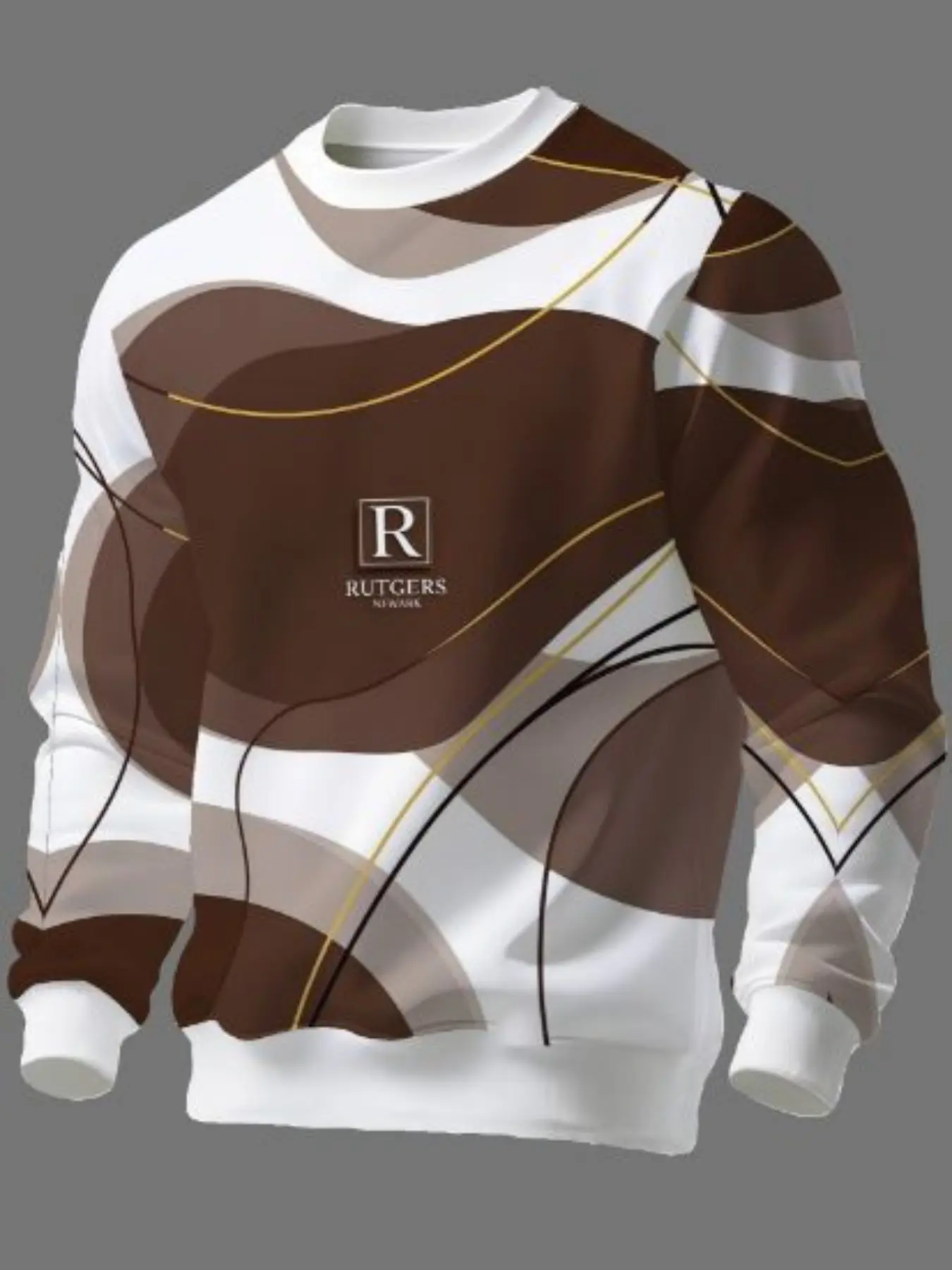 Men's Round Neck Pullover Sweatshirt, Abstract Geometric Print, R Letter Logo, Casual Long Sleeve Top, Spring Autumn Fashion