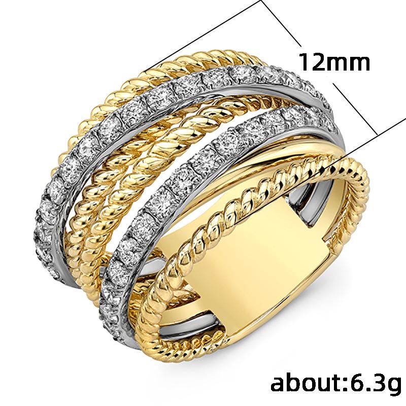 Fashion Multi-Band Two-Tone Pave CZ Ring | Twisted Rope Stackable Statement Jewelry