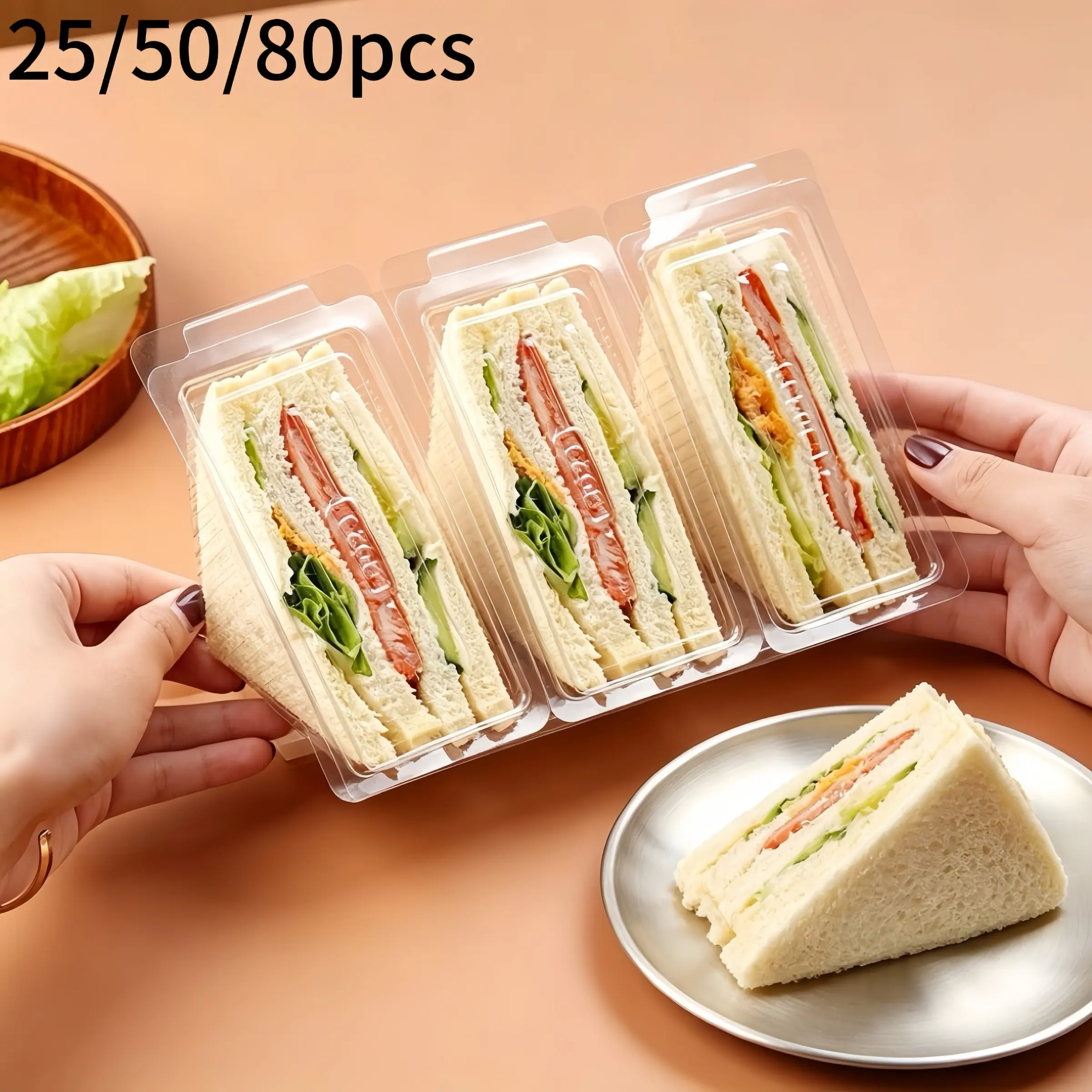 Plastic Sandwich Box with Snap Closure, Transparent Food Storage Container, Stackable and Leak-Proof, Ideal for Restaurants and Events