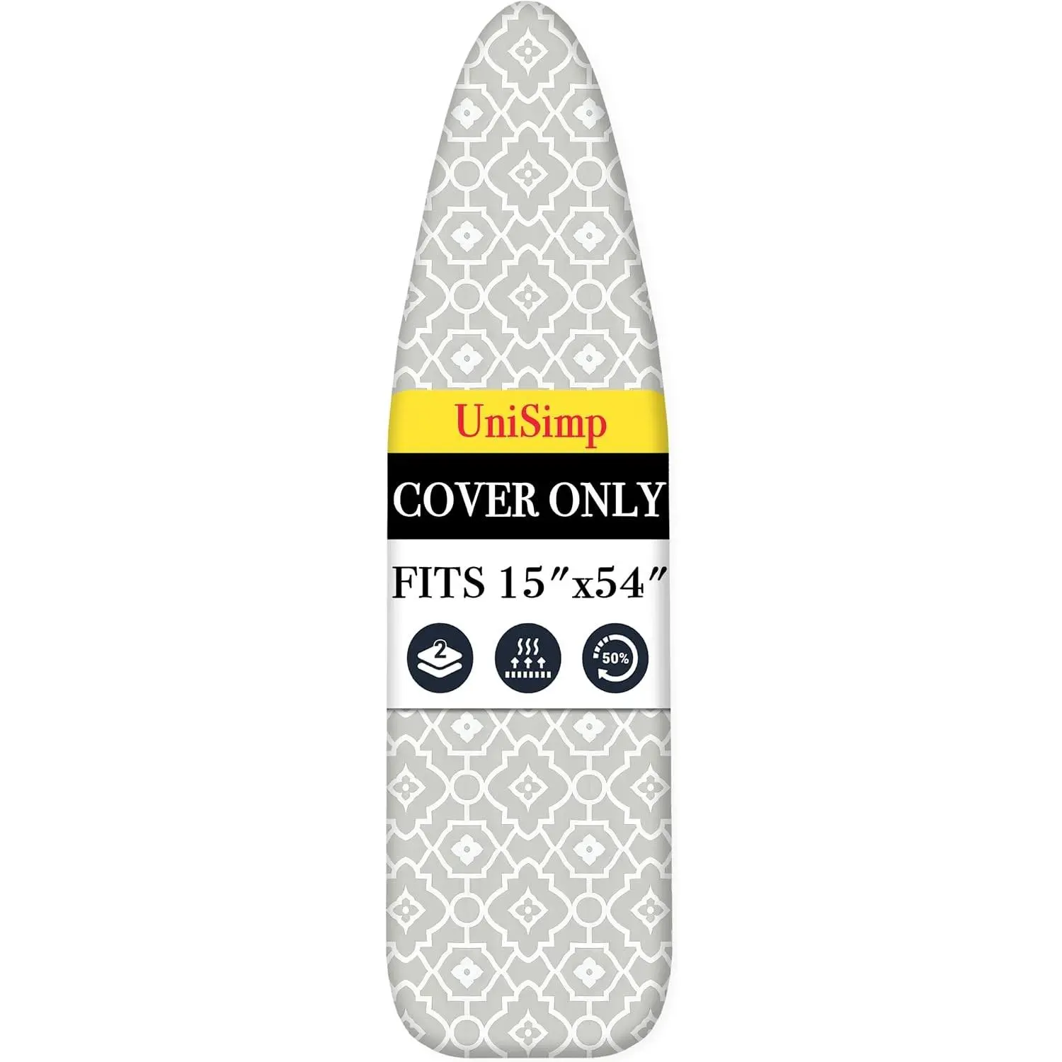 Ironing Board Cover and Pad 15"x54" Extra Thick Natural Cotton, Scorch and Stain Resistant Padding, Standard Size Iron Board Cover with Fasteners Heavy Duty Elastic Edge, Heatproof Geometric