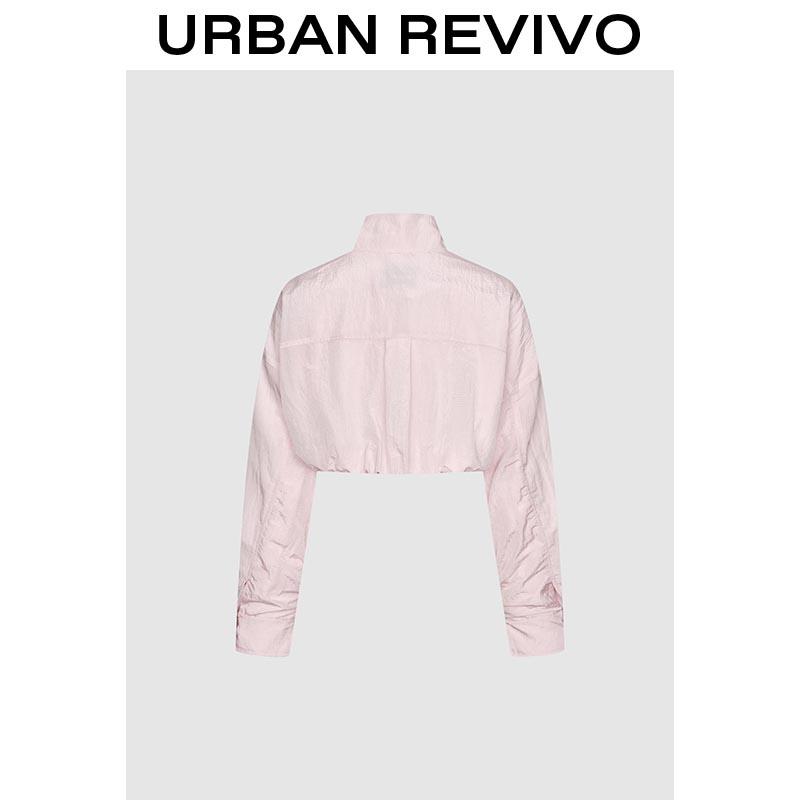 URBAN REVIVO Cropped Outerwear Women's Ballet Pink lightweight Gorpcore jacket, Cropped workout cover-up, Drawstring Waist Adjustable Hem SpringStatements