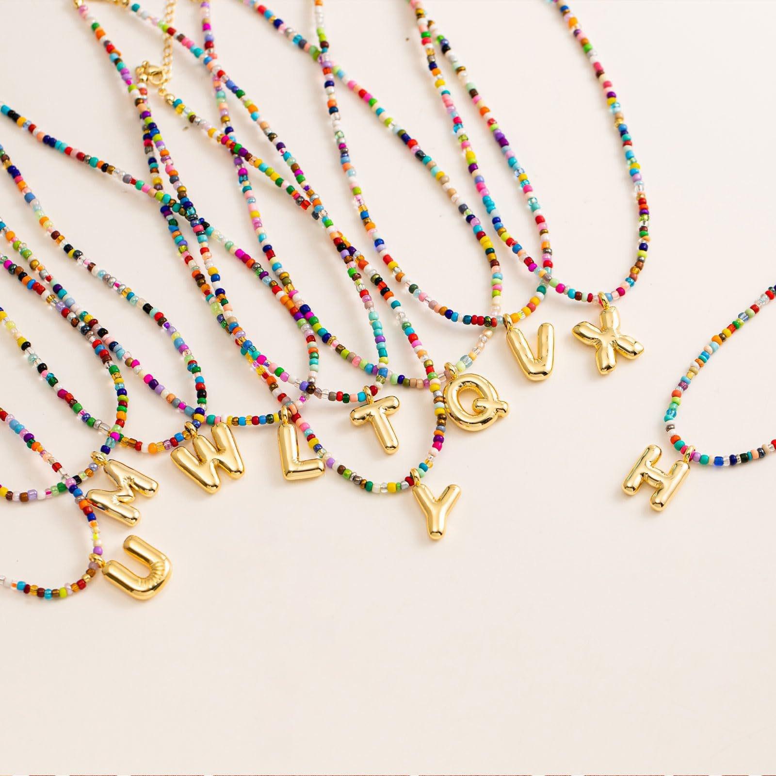 Jstyle Trendy vacuum 18k gold plated Colorful Letter Necklace for Women Bubble 26 Letter Necklace Handmade Beaded Necklace Dainty Cute Beach Boho Necklace Jstyle Trendy vacuum 18k gold plated Colorful Letter Necklace for Women Bubble 26 Letter Necklace Handmade Beaded Necklace Dainty Cute Beach Boho Necklace