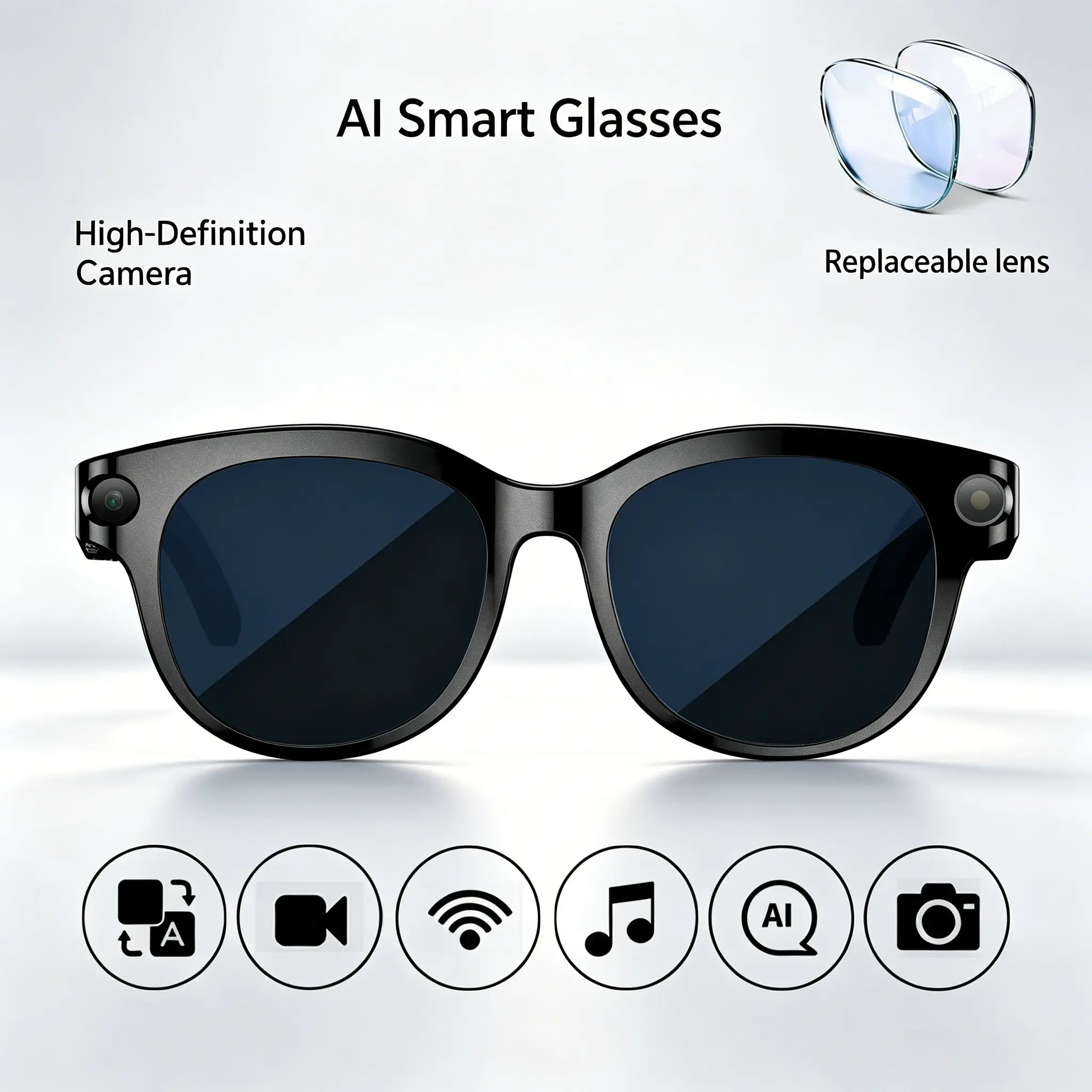 Smart Real-Time Translation Bluetooth-compatible Glasses, Multifunctional Audio Sunglasses, High-Pixel Camera, Ai Smart Goggles with Dual Lenses, Music Playback, Voice Call