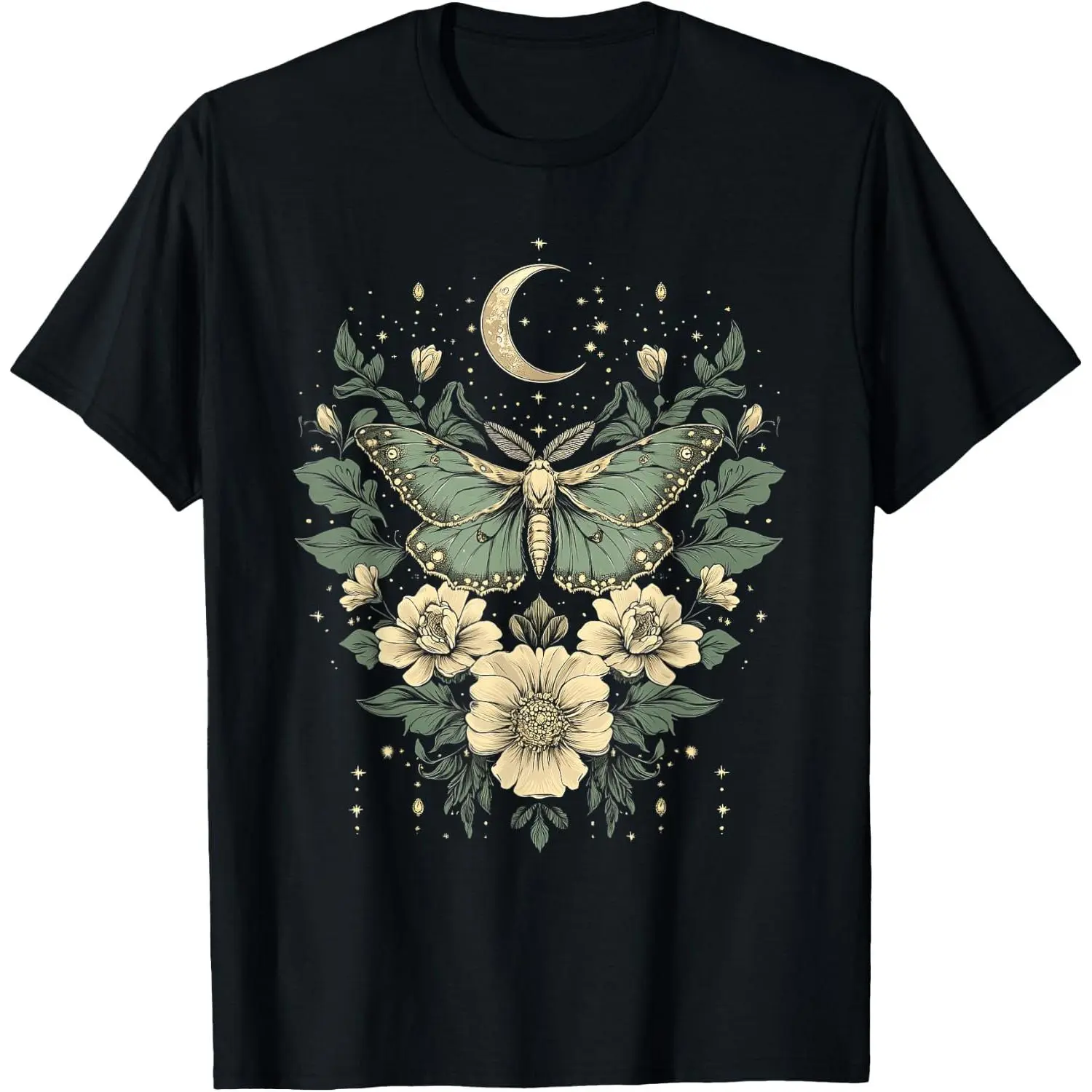 Goblincore Moth and Butterfly Moonphases Flowers Cottagecore Tees Graphic T-Shirt