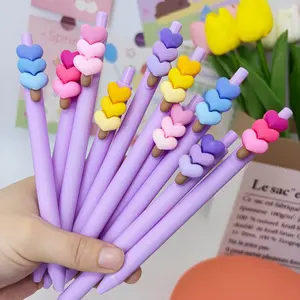 15/20pcs Macaron Heart Theme Ballpoint Pens, Sweet Love Writing Pens, Fashion Stationery Gifts, Portable Click Design, Valentine's Day Gift