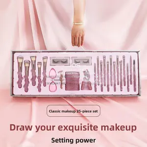 JOS New 25 Piece Diamond Makeup Brushes Set with Diamond Bucket Headband Eyelash Curler Complete Beauty Tools