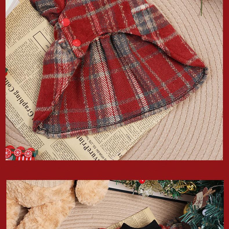 Christmas Red Plaid Dog Dress Winter Warm Puppy Clothes with Bow Cute Holiday Pet Apparel for Small Medium Dogs