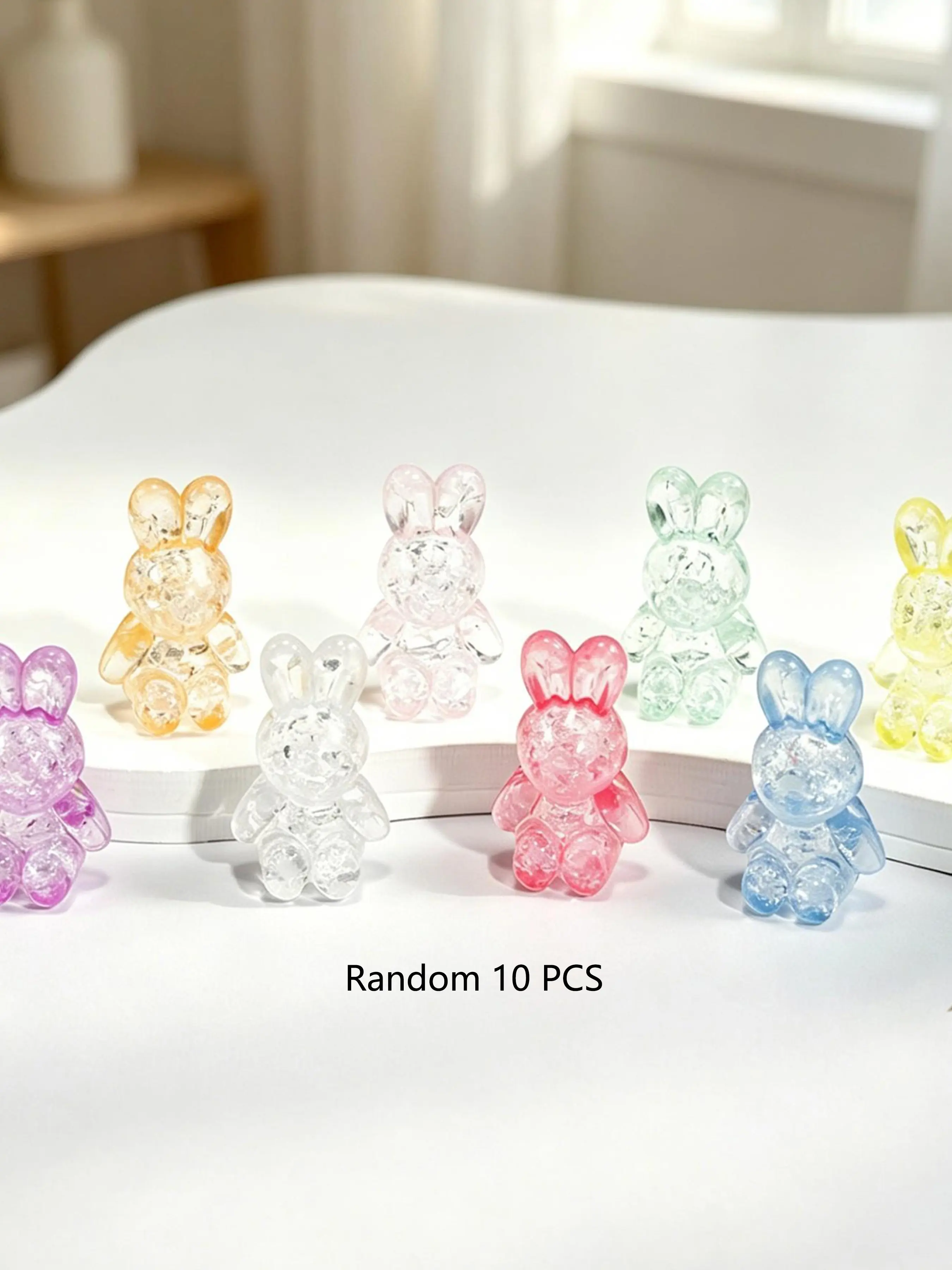 10Pcs Candy Color Crackle Acrylic Bunny Beads! Cute Transparent Rabbit Charms with Double Horizontal Hole – Shaped Loose Beads for DIY Necklaces, Bracelets, Keychains, Phone Straps & Shoe Charms – Perfect Gift for Women & Girls