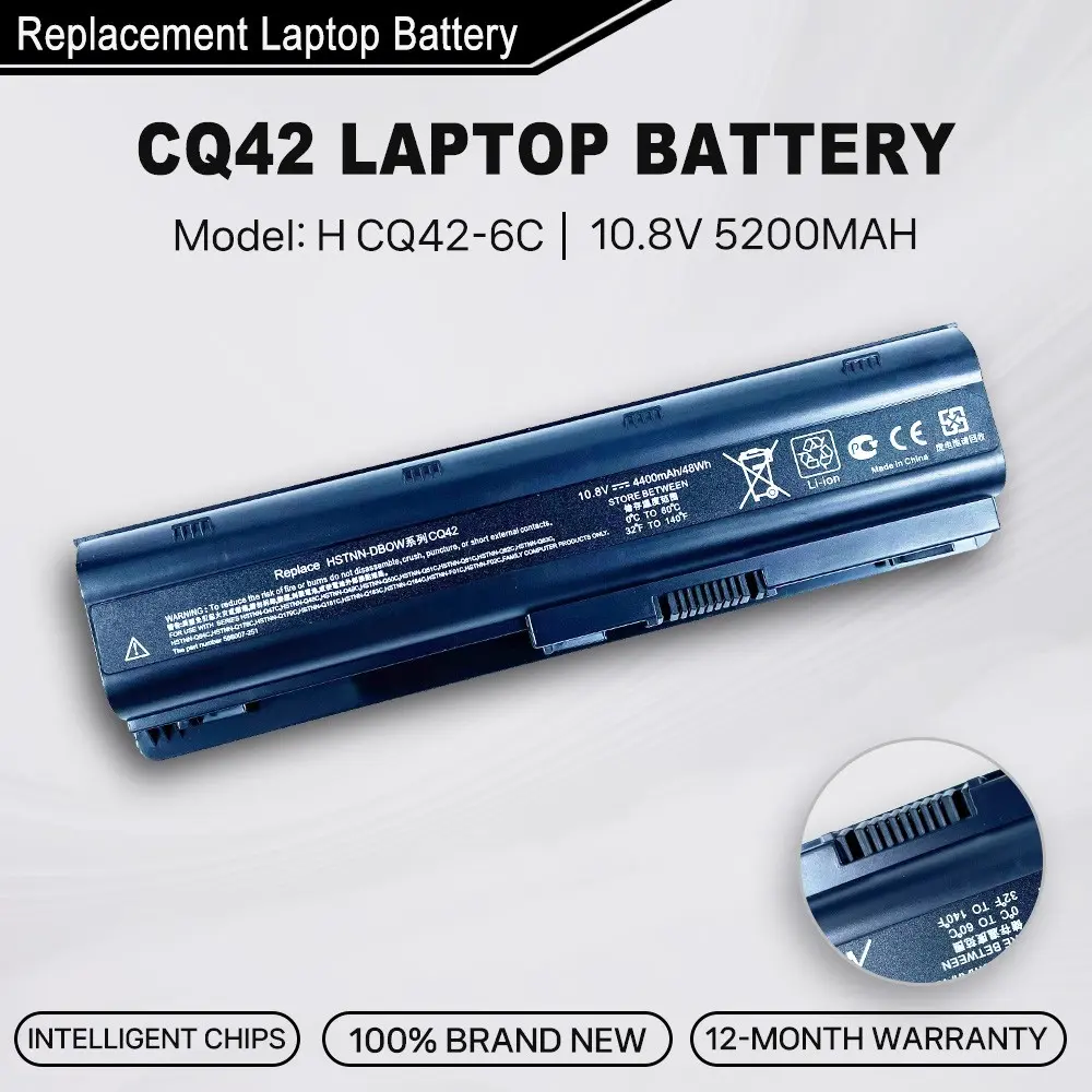 Cq42 Laptop Replacement Battery, 10.8v 5200mah, Smart Chip, Compatible with Compaq Presario Cq32, Cq42 Series Laptops, 1 Piece