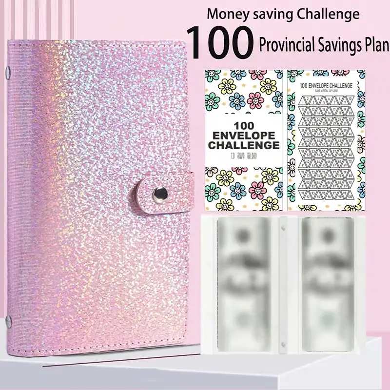 Budget Planner Notebook with 100 Envelopes, Savings Challenge Folder, Cash Storage, Ring Binder, Money Saving Ledger, 100-Day Budget Board, Wallet