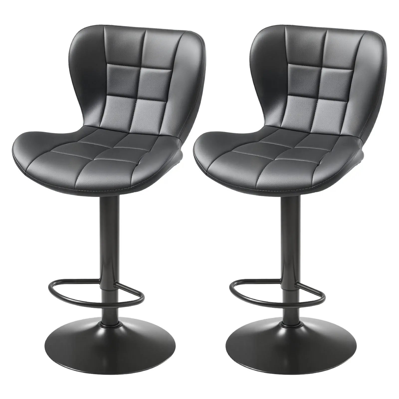 VEVOR Iron Bar Stool Set of 2, Modern PU Leather Counter Height Swivel Armless Chairs with Back & Footrest, Adjustable Height Home Bar Stools for Kitchen, Commercial Space, Black, Assembly Required, Dining