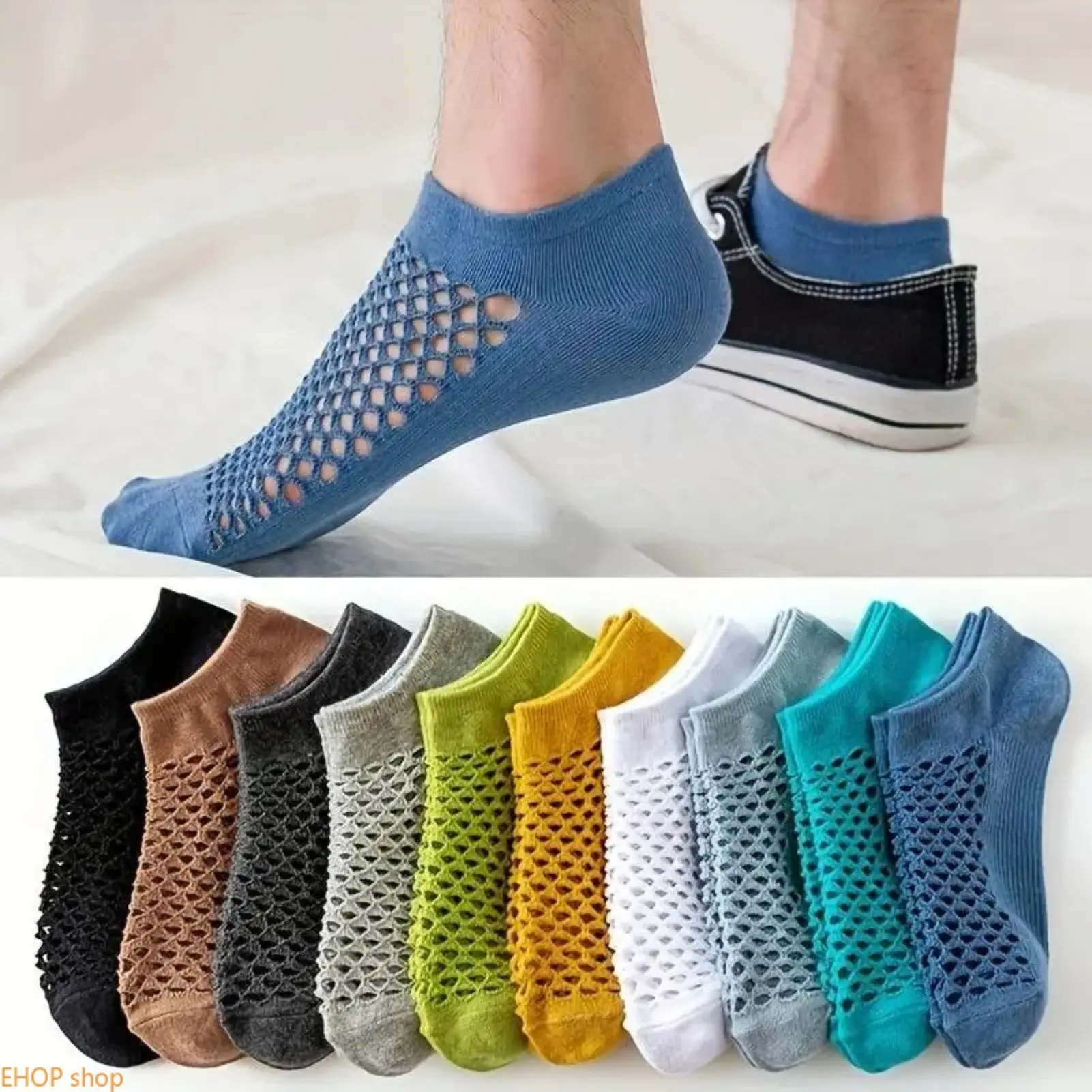 5 Pack Unisex Viral Mesh No Show Invisible Socks Cushioned Anti Slip Sweat Wicking Cotton Blend Low Cut Footies Breathable Lightweight For Running Gym Travel WFH Daily Wear