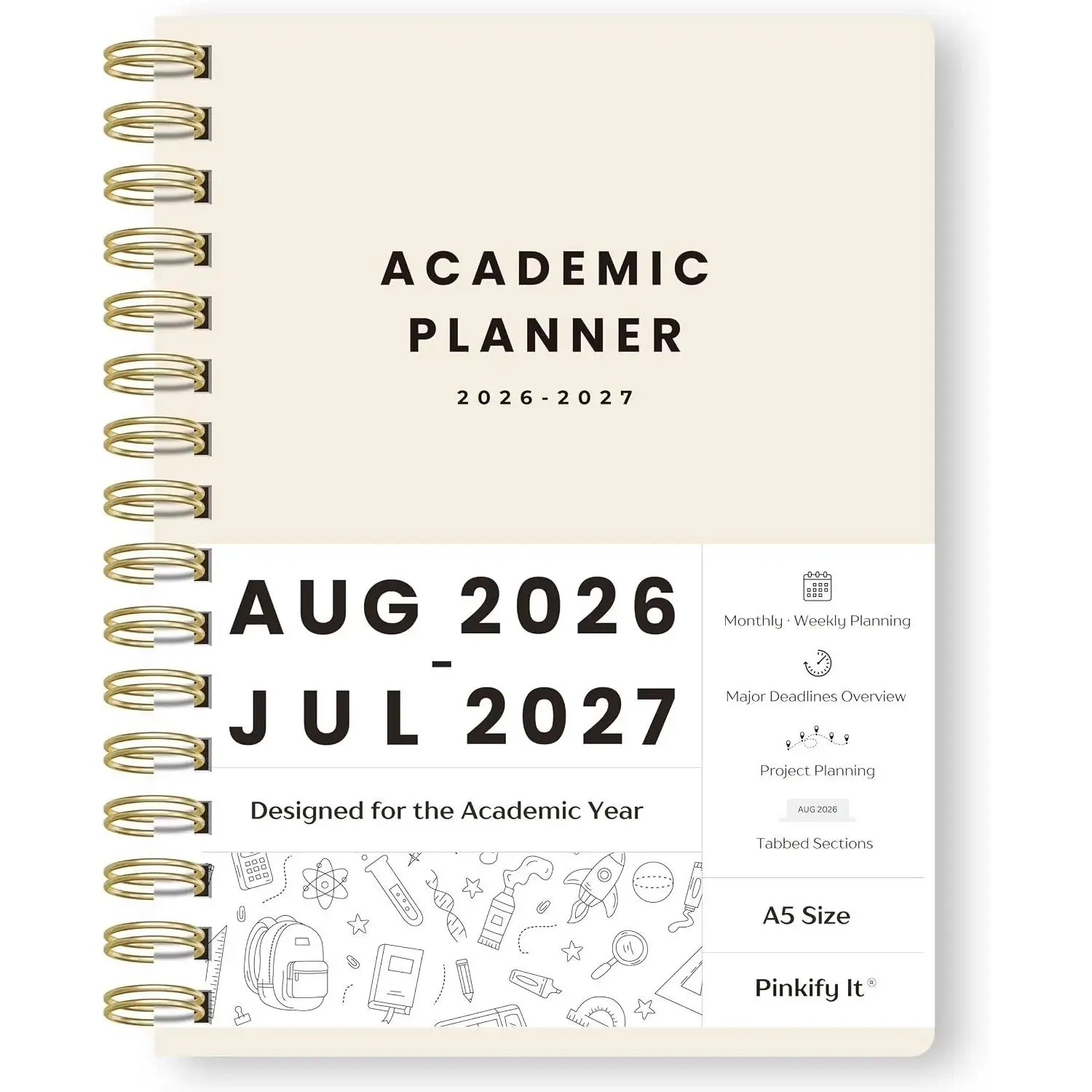 Academic Planner 2026-2027, Student Planner with Monthly Tabs, A5 | Class Schedule, Deadlines Tracking, Project Planning, School Planner for High School, College, & Homeschool Students.