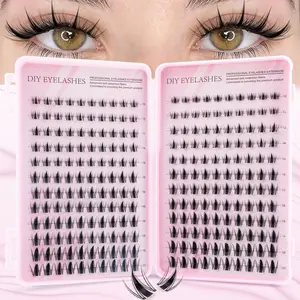 240 pieces of false eyelash extension set, self-made tufted eyelash set, natural modeling, animation and cross design, C-roll eyelash for beginners, reusable, suitable for any occasion, a good partner for dating and traveling, DIY Lash Cluster