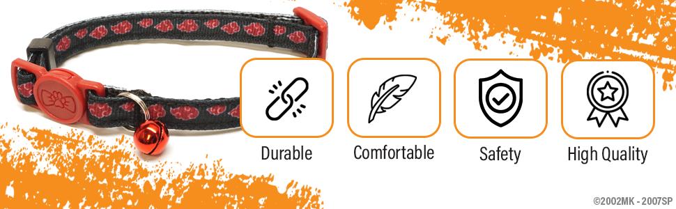 Naruto Akatsuki Cat Collars for Girl Cats, Boy Cats, Small Kitten Collar with Bell (Removable) | Officially Licensed Naruto Akatsuki Cloak Inspired Breakaway Cat Collars for Akatsuki Costume Itachi