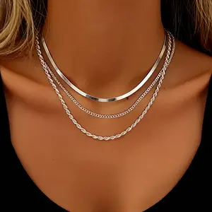 3 Layer Silver Stacked , 304 Stainless Steel Dainty Multi Strand Choker for Women Trend Daily Jewelry Versatile Heart Pendant