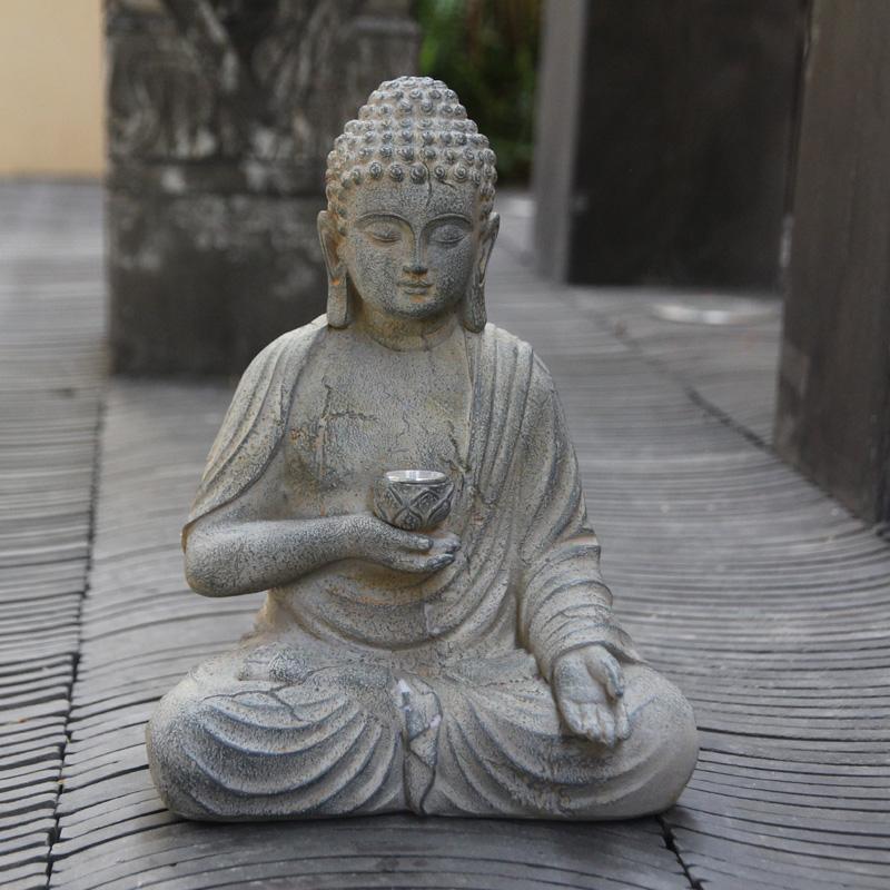 Resin Solar Buddha Statue Light, Zen Asian Garden Sculpture, Outdoor Decor for Front Porch, Patio & Yard