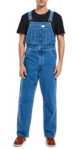HISEA Men's Denim Bib Overall, Mens Relaxed Fit Overall Midweight Workwear with Adjustable Straps and Convenient Tool Pockets