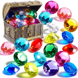 Diving Gems Pool Toys, 16 Big Colorful Diamond with Pirate Treasure Chest,Swim Dive Toy for Kids Underwater Gemstone Swimming Training Gift Water Pool Games(Gold)