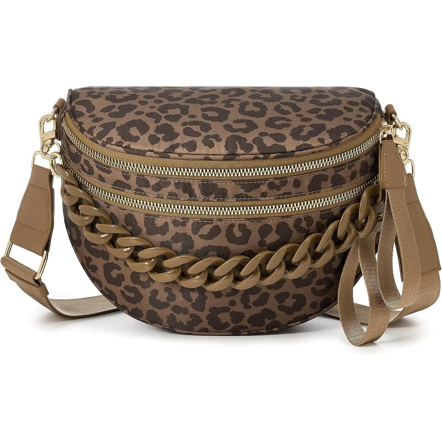 Spacious Checkered Nylon Crossbody Bag Bum Bag Checkered Handbags Wallets with Personalized Chain for Women