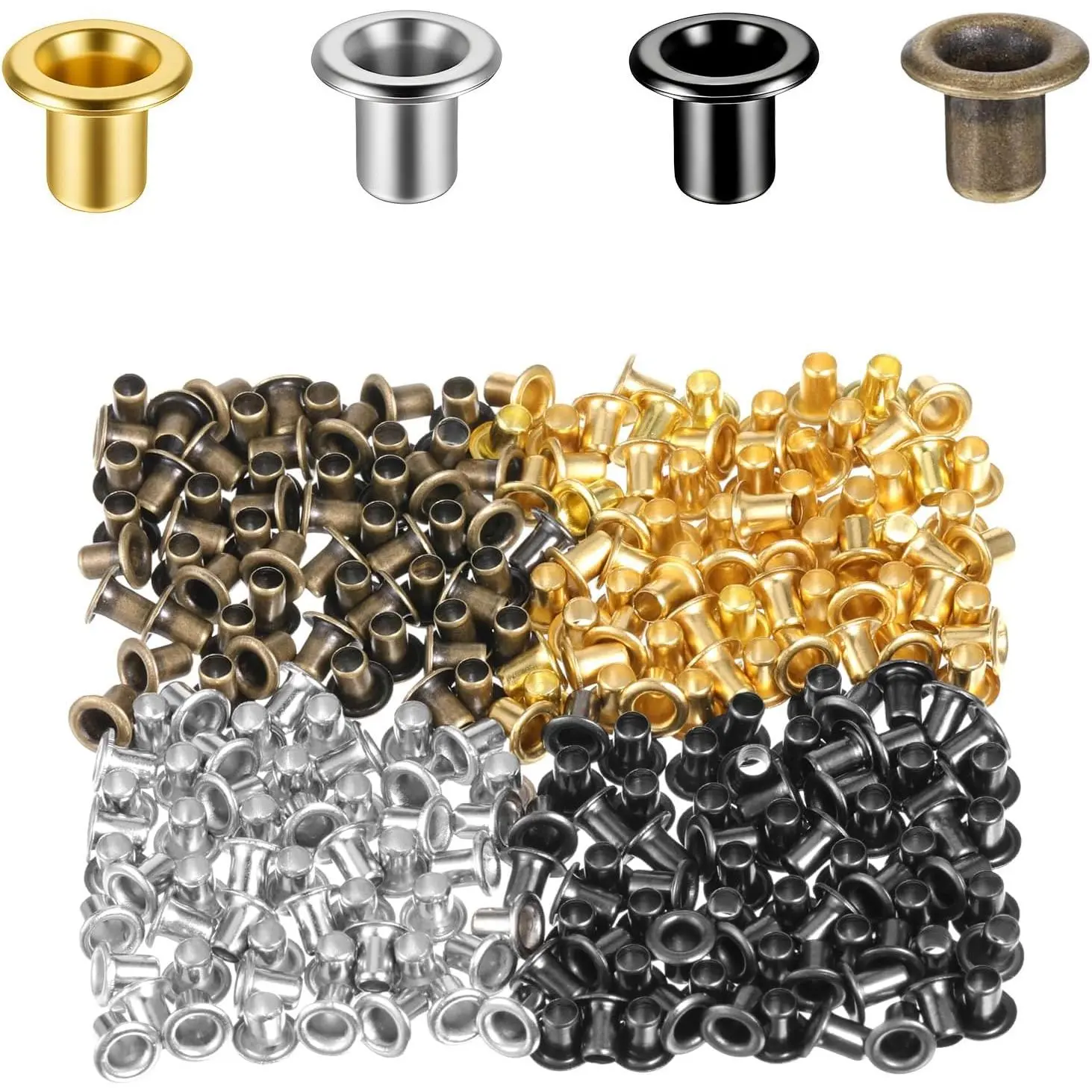 2MM Metal-Coated Grommet Kit, 200 Sets Bronze Finish Metal Eyelets for Paper Crafts, Leathercraft & DIY Projects, Small Self-Backing Eyelets for Leather Clothes
