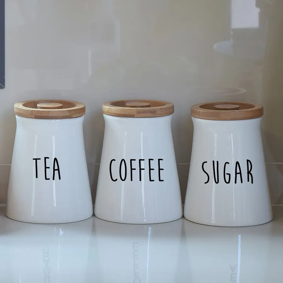 Five sets of sugar, coffee, tea powder, cups and kitchen wall stickers Labeled Decorative