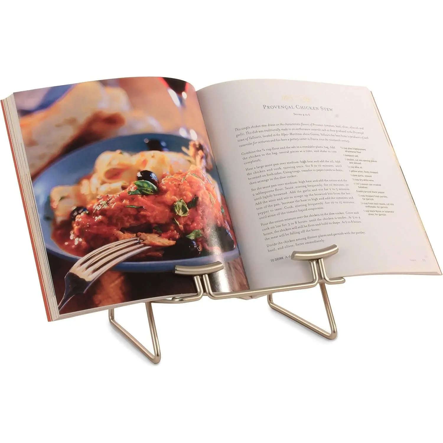 Cookbook Stand for Kitchen Counter Tops Modern Recipe Book Holder Satin Nickel, Angled Elevated Steel Recipe Organizer for Displaying Cook Books and Tablet Recipes in Kitchen Dining Room
