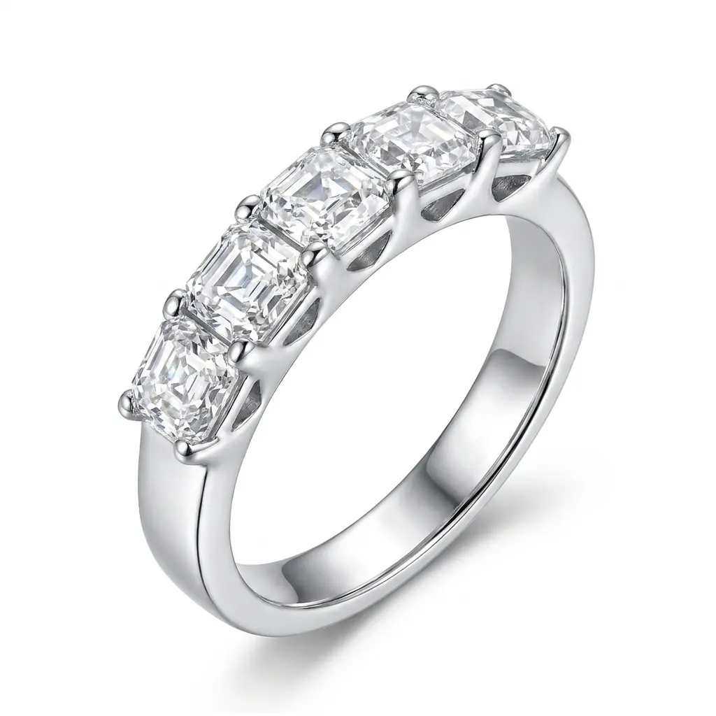 Classic 5-Stone Cut zircon Wedding Band, Sterling Silver Anniversary Ring for Women couple intimacy gifts promise rings for gf rings for women