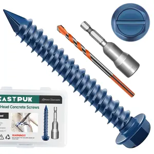 30 count 1/4 x /4" Concrete Screws Anchors with Drill Bit, Hex Washer  Concrete Masonry Screws for Masonry, Block, Brick Stucco, Blue Coated Cement Screw