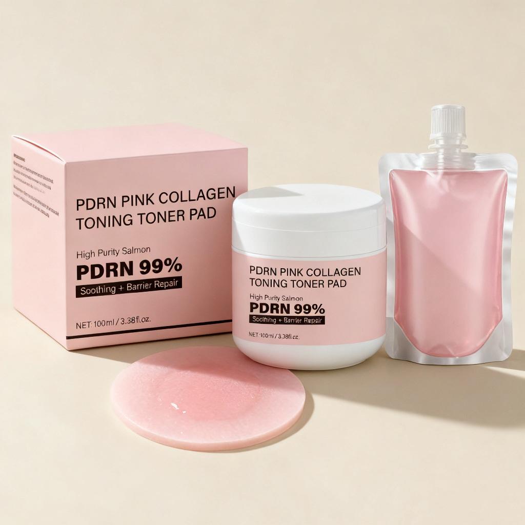 1PCS PDRN Pink Collagen Toning Toner Pad Deep Cleans Pores Unclogs Pores Improves Skin Radiance Suitable for All Skin Types