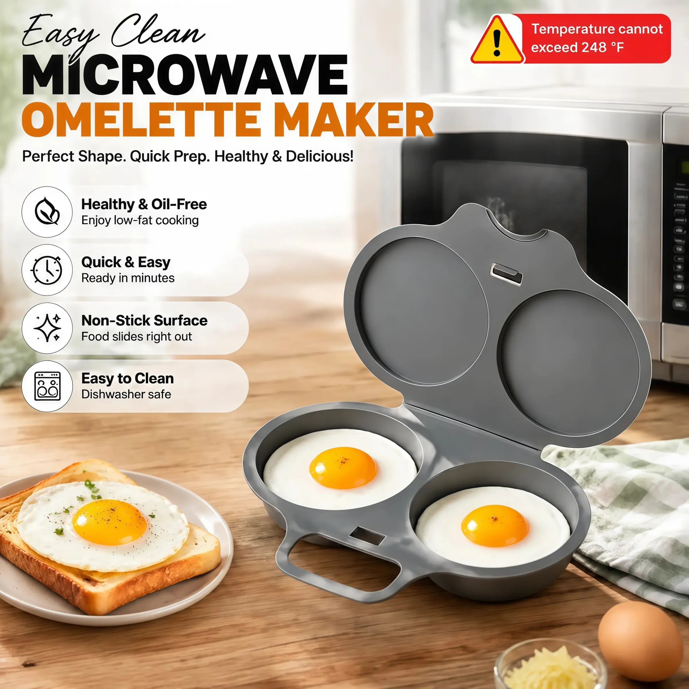 Microwave Egg Cooker, Easy Clean Non-Stick Dual Compartment, Covered Egg Cooking Pot, Restaurant Kitchen Tool, Egg Maker Cup, Poached Egg Cooker