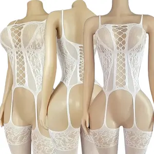 Big Size Net Clothes Fishnet Hollow Bras Body Suits Erotic Crotchless Lingerie Set Women Bodystockings Porn Underwear Sets