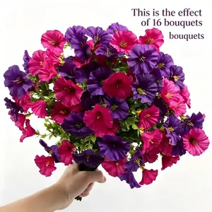 Artificial Decorative Flowers Fake Plants for Outdoor Decoration, Home Decoration, Lifelike Artificial Flower 16 Bunches Silk Morning Glory Eucalyptus, UV Resistant Faux Artificial Flowers for Garden Porch Yard Ornaments