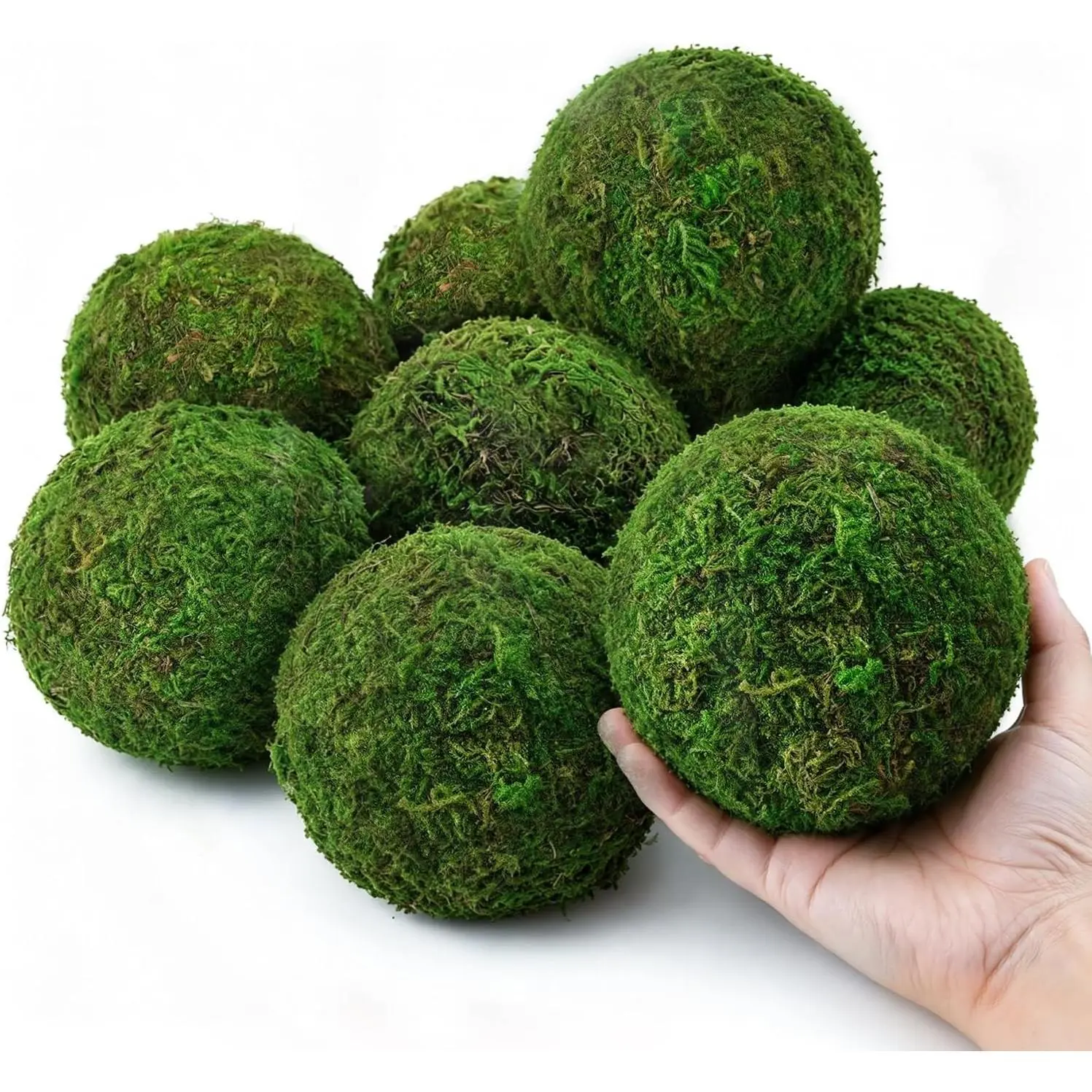 Large 4" Handmade Natural Green Moss Balls, Set of 6 | No Watering Needed, Vase Bowl Fillers for Centerpiece, Wedding Party Home DecorGift