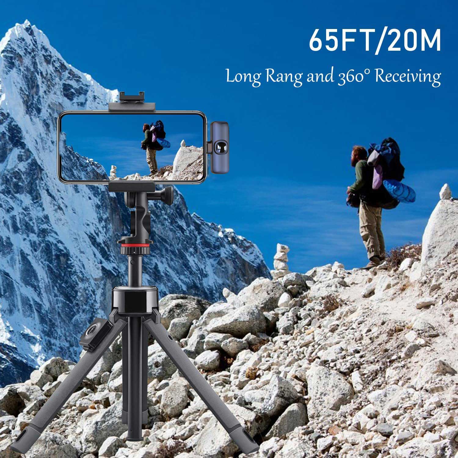 Wireless Lavalier Microphone, Rechargeable Lapel Mic, Professional Wireless Microphones for iPhone/Type-C Phones, Omnidirectional Condenser Recording Microphone for Video Recording, Clip on Mic, Cordless Omnidirectional Mic