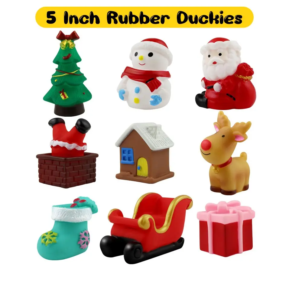 5 inch 9 Pack Cute Fun  Relax Christmas Rubber Duck, Soft Rubber Ducks, Christmas Decor ,Floating Bath Gift,Christmas Gift Bag Filler, Party Favor, Rubber Ducks in Bulk,stocking gifts, Car Duck , Pool, Party Favors, Birthday Gifts, Classroom Incentives