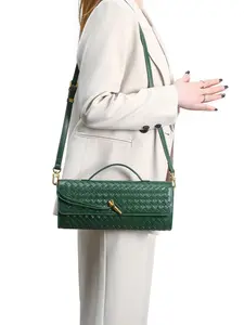 Women's Woven Handbag, PU Leather Handmade Small Crossbody Bag, Casual Evening Shoulder Bag, Fashionable Functional Design