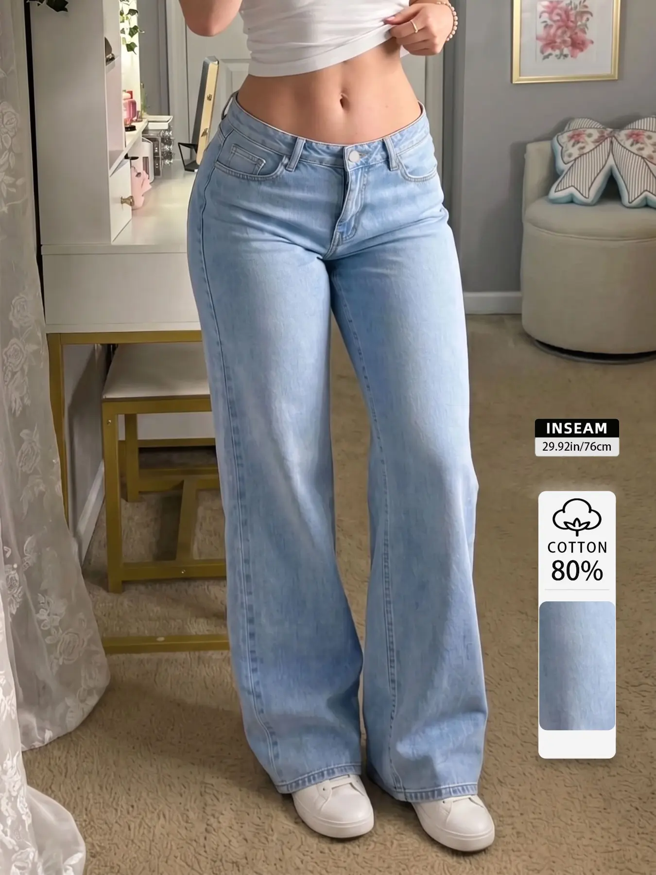 High-Rise Wide Leg Denim Jeans for Women - Trendy Street Style Loose Pants, Slimming All-Season Casual Wear, Summer Yoga Bottoms, Elegant Basic Latina Style Trousers