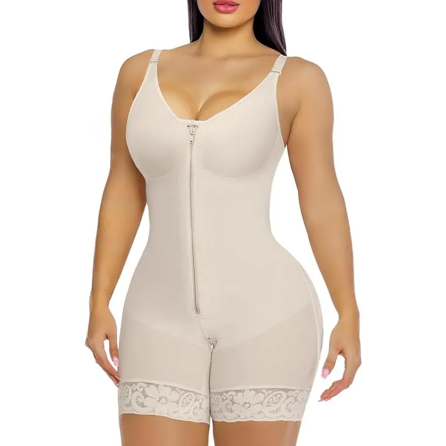 Women's Colombian Postpartum Faja Bodysuit - Zipper Crotch, Strong Tummy Control, Butt Lifting Shapewear for Daily & Postpartum Use
