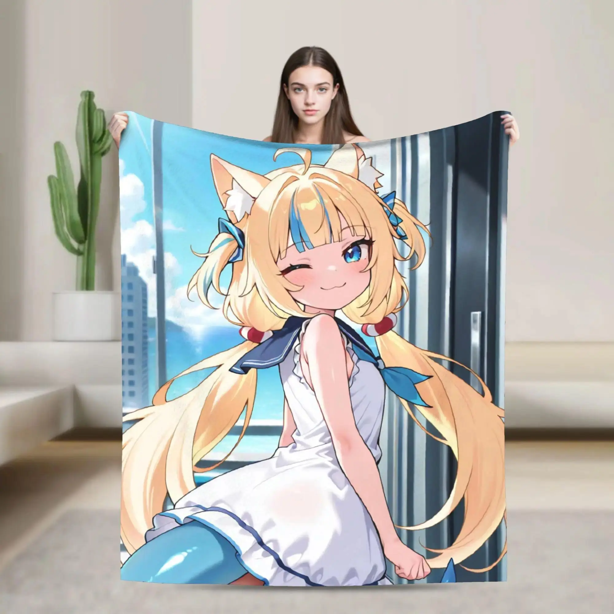 Sameko Saba VTuber Flannel Blanket, Funny Soft Warm Throw Blanket for Couch Bed Camping Home Decor